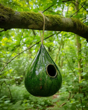 Nichoir à suspendre. Émail vert Oribe